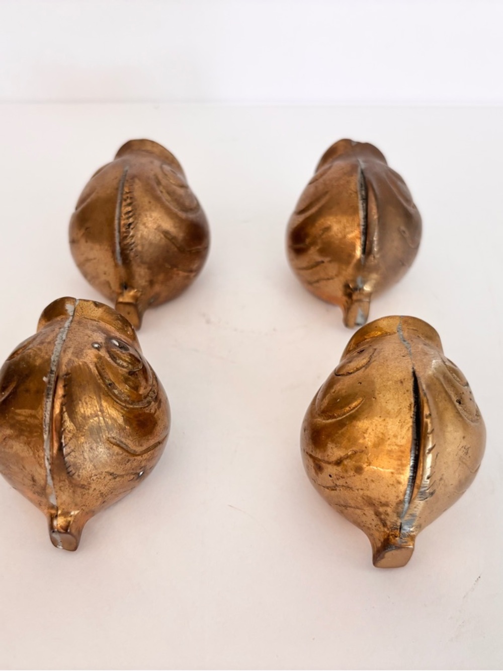 4 Vintage MCM Solid Brass Fish Ashtray Open Mouth Koi Retro Kitsch Decor Aged - Picture 7 of 11